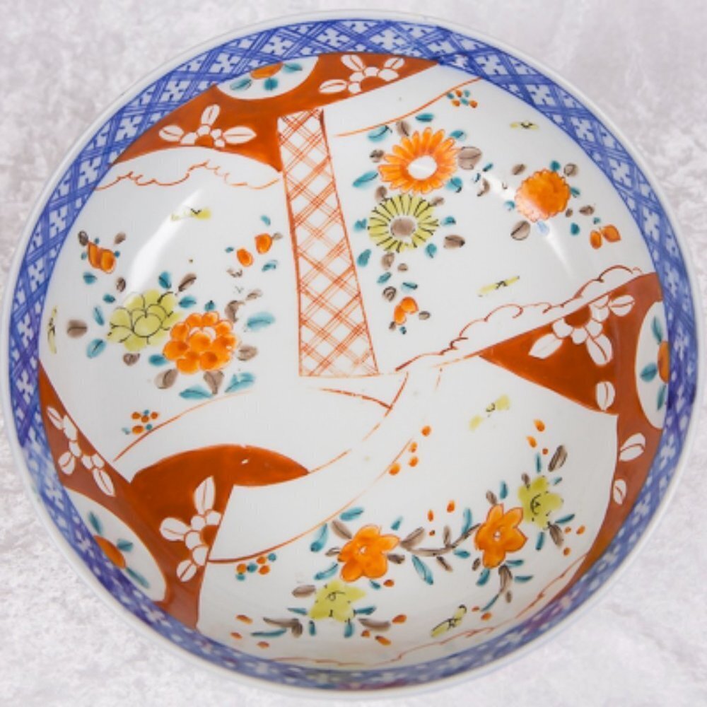 Antique Japanese Meiji Period Porcelain Bowl with Imari Pattern Design